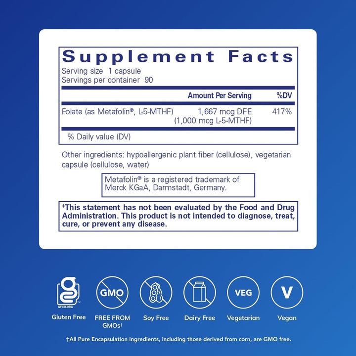 Pure Encapsulations Folate 1000 Supports Heart and Cell Health 90 Capsules
