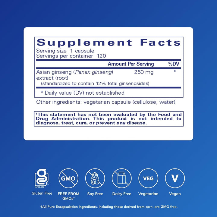 Pure Encapsulations Panax Ginseng Supports Energy and Stamina 120 Capsules