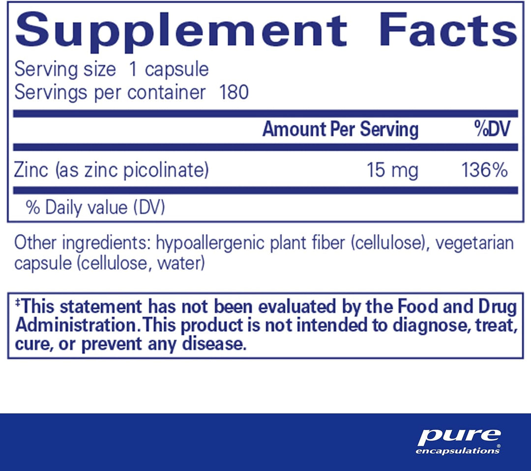 Pure Encapsulations Zinc 15 mg Supports Immune Function Picolinate 180 Capsules