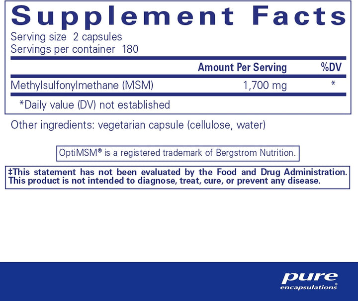 Pure Encapsulations MSM Capsules Joint Support Vegan Formula 360 Capsules