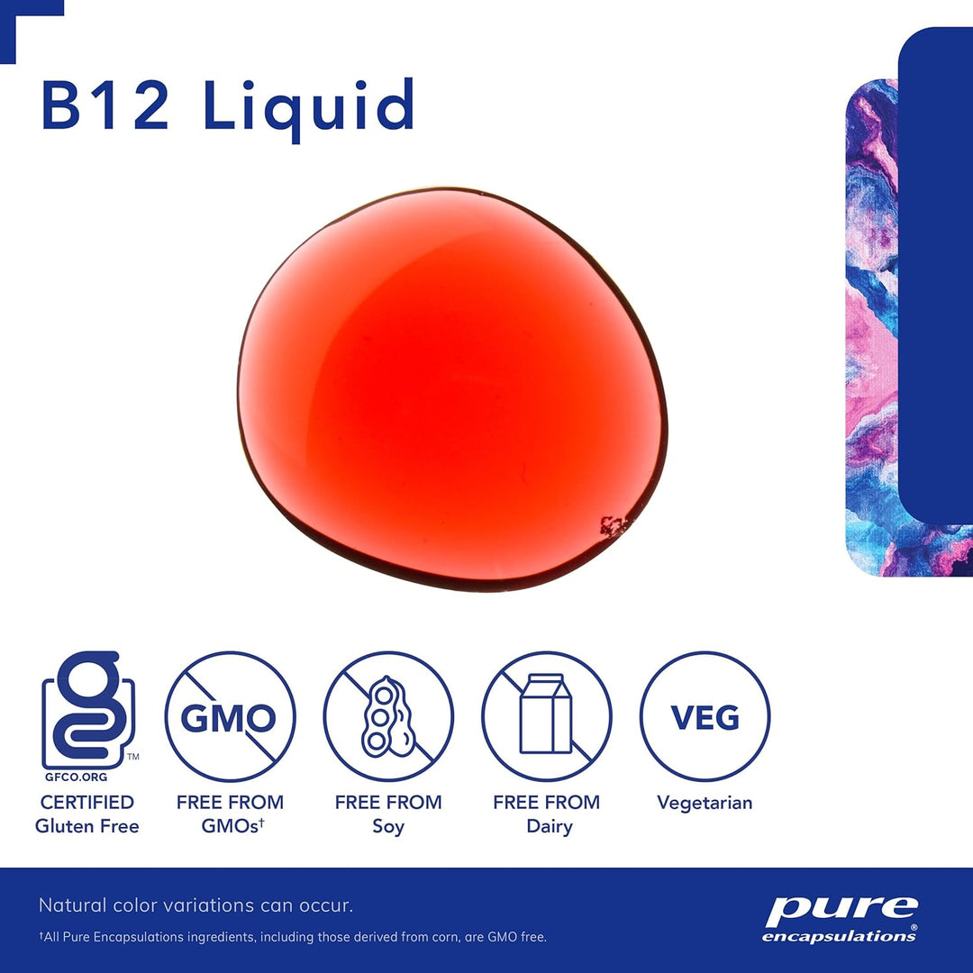 Pure Encapsulations B12 Liquid Supports Energy Nerves Immune Function 1 fl oz