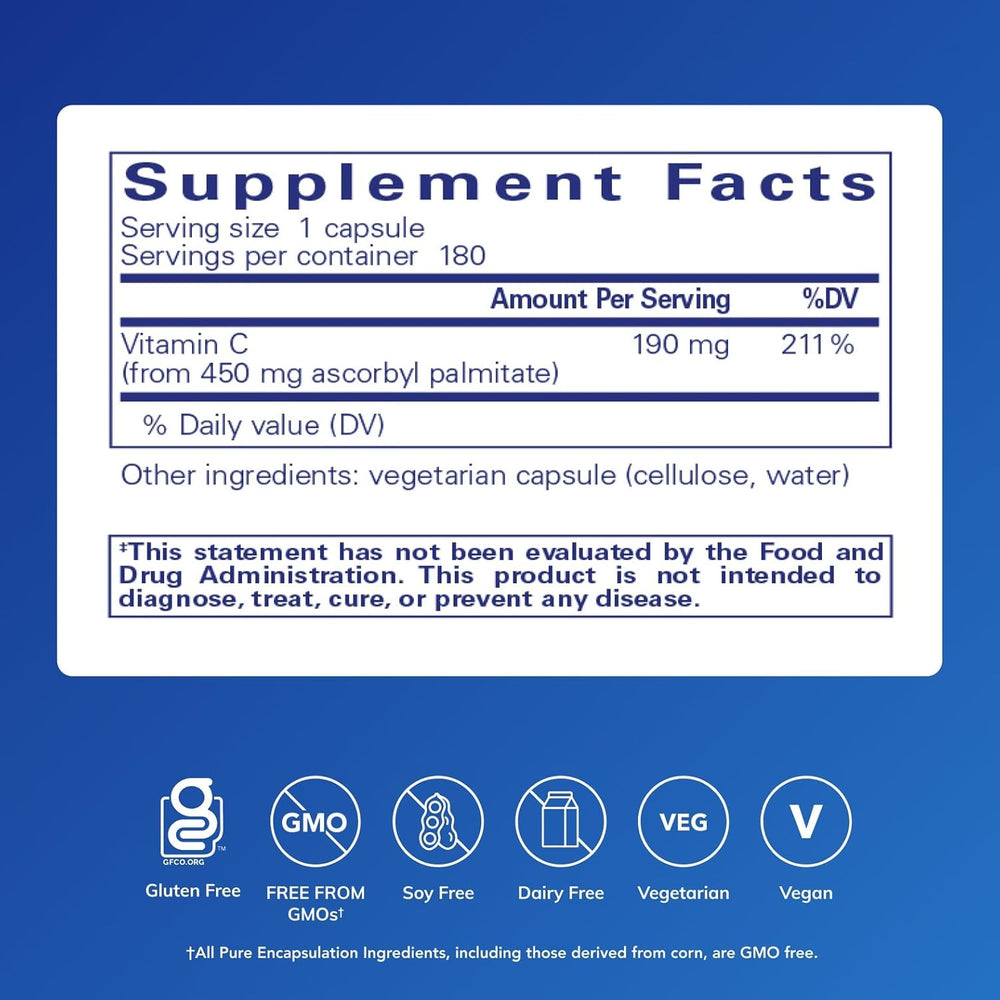 Pure Encapsulations Ascorbyl Palmitate Supports Immune Function 180 Capsules.