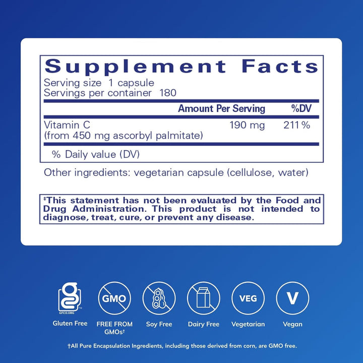 Pure Encapsulations Ascorbyl Palmitate Supports Immune Function 180 Capsules.