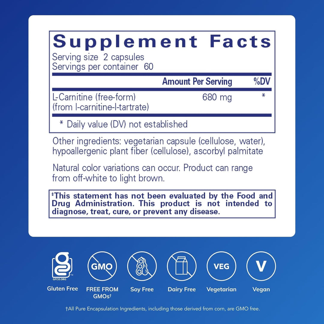 Pure Encapsulations L-Carnitine Supports Heart Endurance 120 Capsules