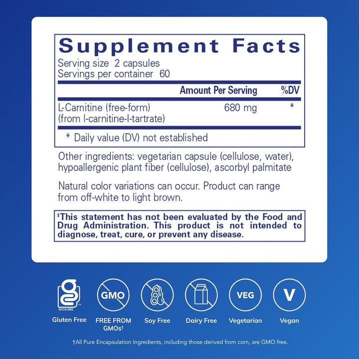 Pure Encapsulations L-Carnitine Supports Heart Endurance 120 Capsules