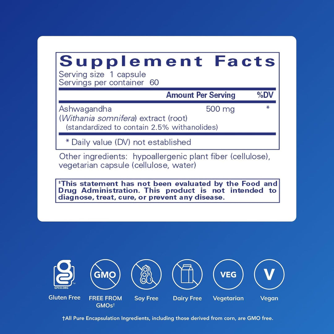 Pure Encapsulations Ashwagandha Extract Supports Stress and Immunity 60 Capsules