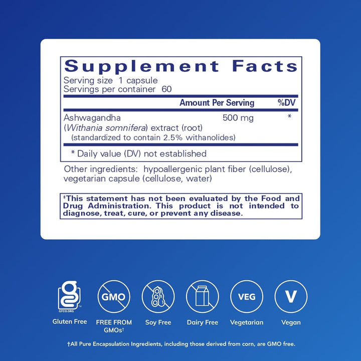 Pure Encapsulations Ashwagandha Extract Supports Stress and Immunity 60 Capsules