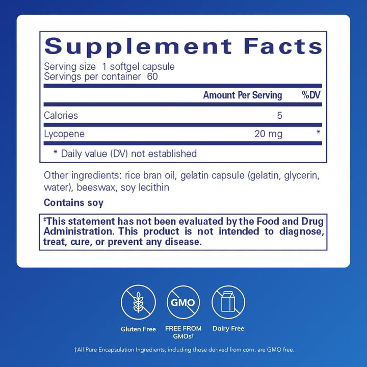 Pure Encapsulations Lycopene 20 mg Supports Eye and Cell Health 60 Softgels