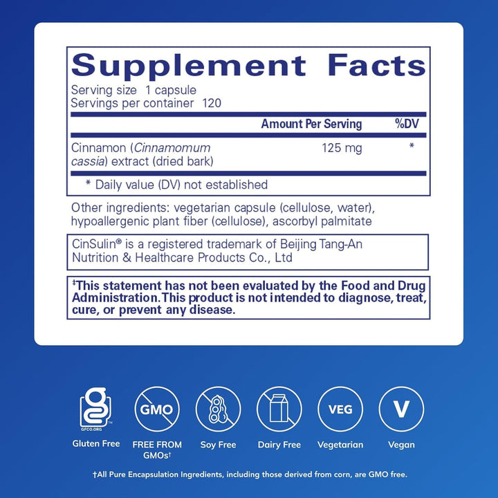 Pure Encapsulations Cinnamon WS Supports Metabolic Balance 120 Capsules