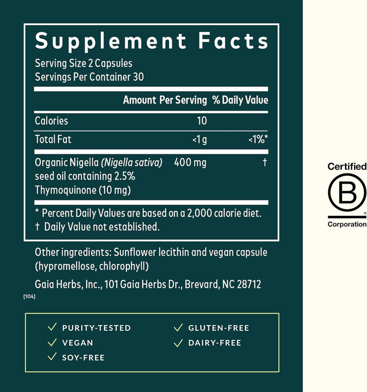 Gaia Black Seed Oil 60 Vegan Liquid Phyto Caps Digestive Immune Support