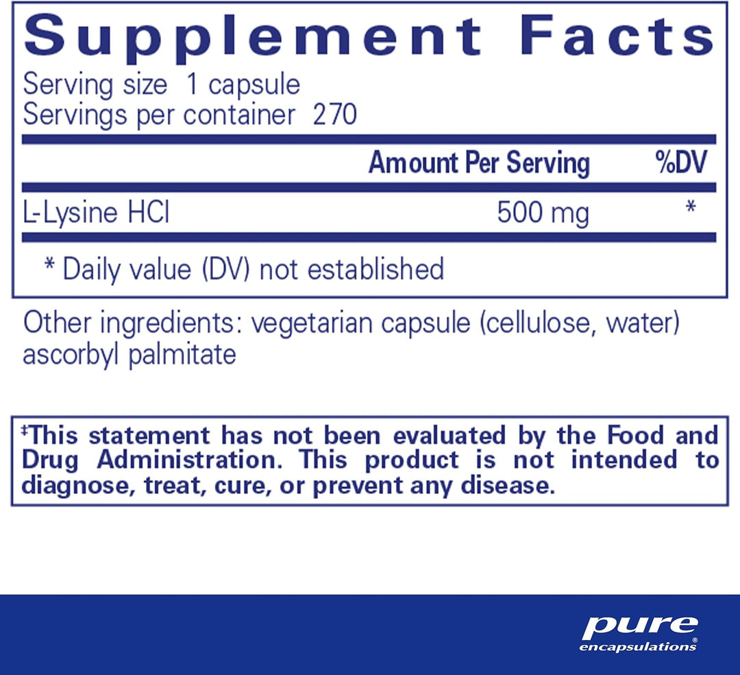 Pure Encapsulations L Lysine Supports Immune System and Oral Health 270 Capsules