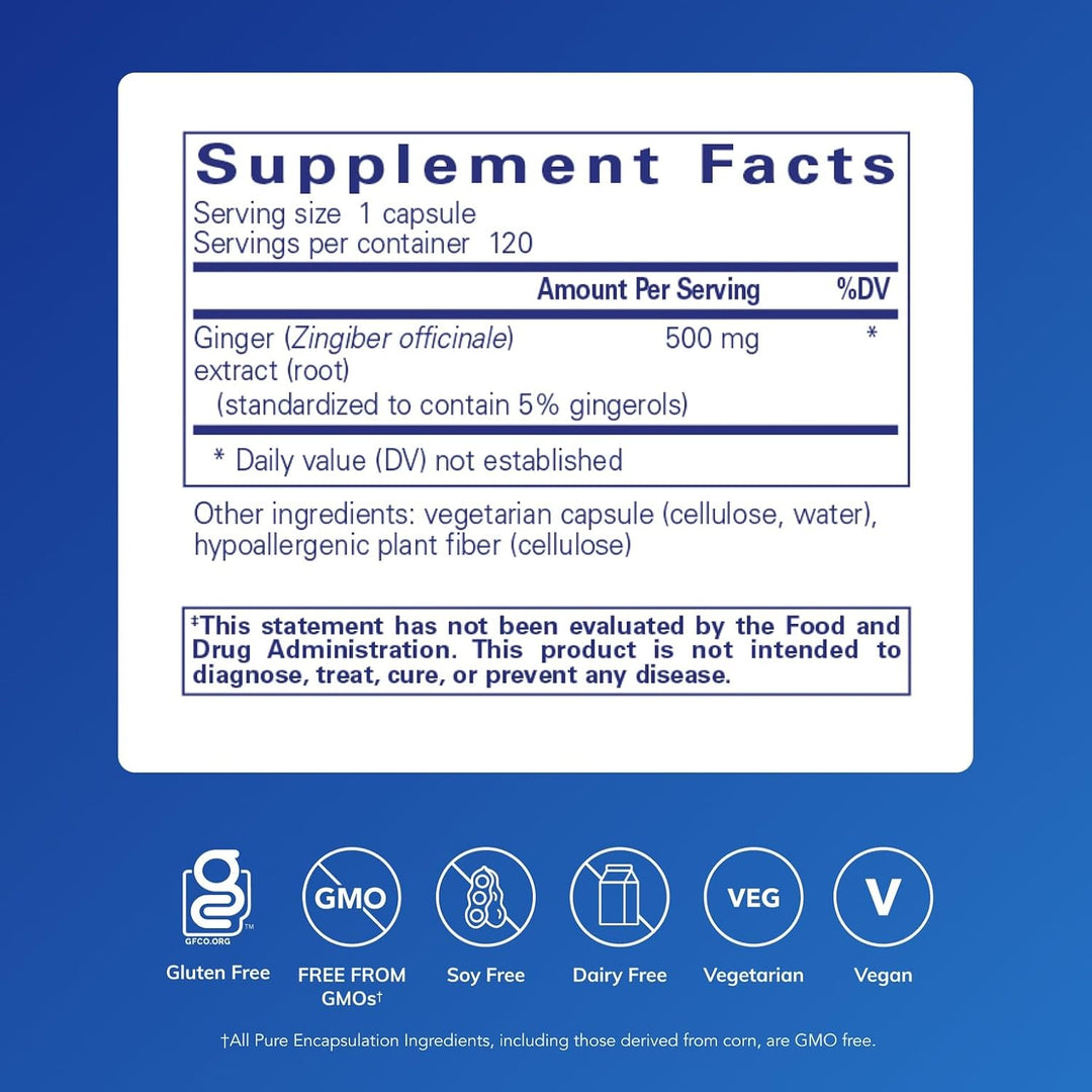 Pure Encapsulations Ginger Extract Supports Digestive and Joint Health 120 Caps