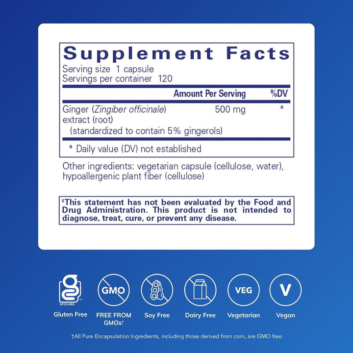 Pure Encapsulations Ginger Extract Supports Digestive and Joint Health 120 Caps