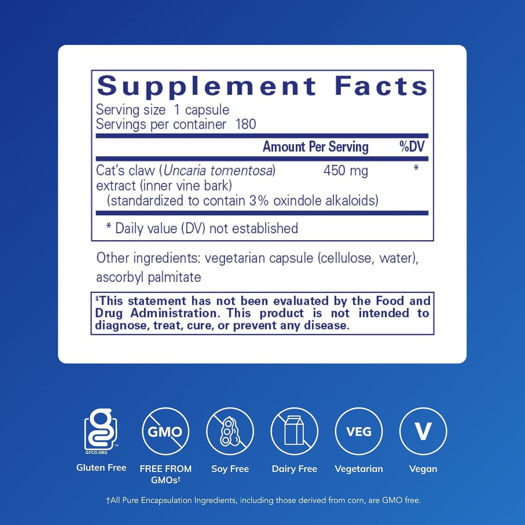 Pure Encapsulations Cats Claw Supports Immune and Joint Health 180 Capsules