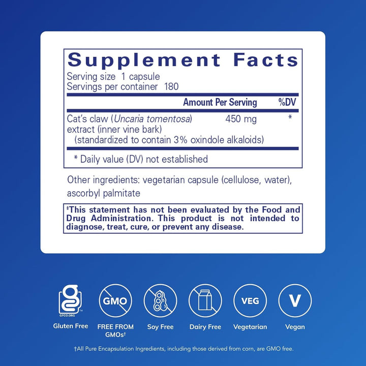 Pure Encapsulations Cats Claw Supports Immune and Joint Health 180 Capsules