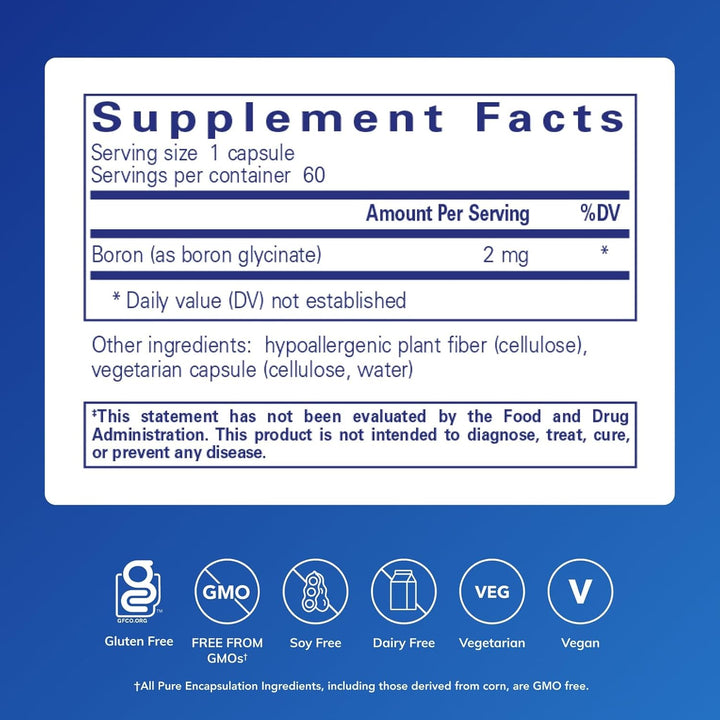 Pure Encapsulations Boron Glycinate Bone Support Supplement 60 Capsules