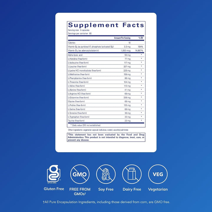 Pure Encapsulations Amino-NR Supports Energy and Recovery 180 Capsules