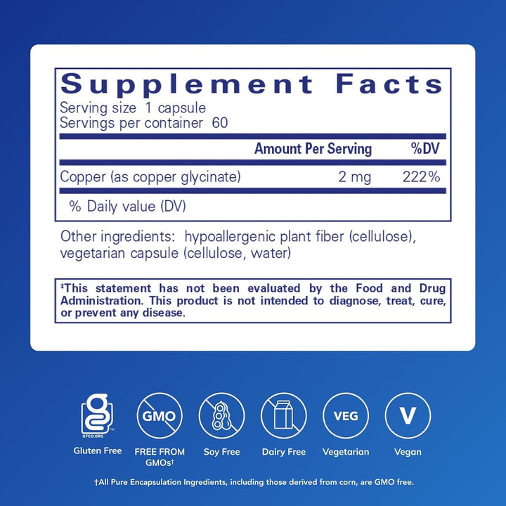 Pure Encapsulations Copper Glycinate Supports Energy Metabolism 60 Capsules
