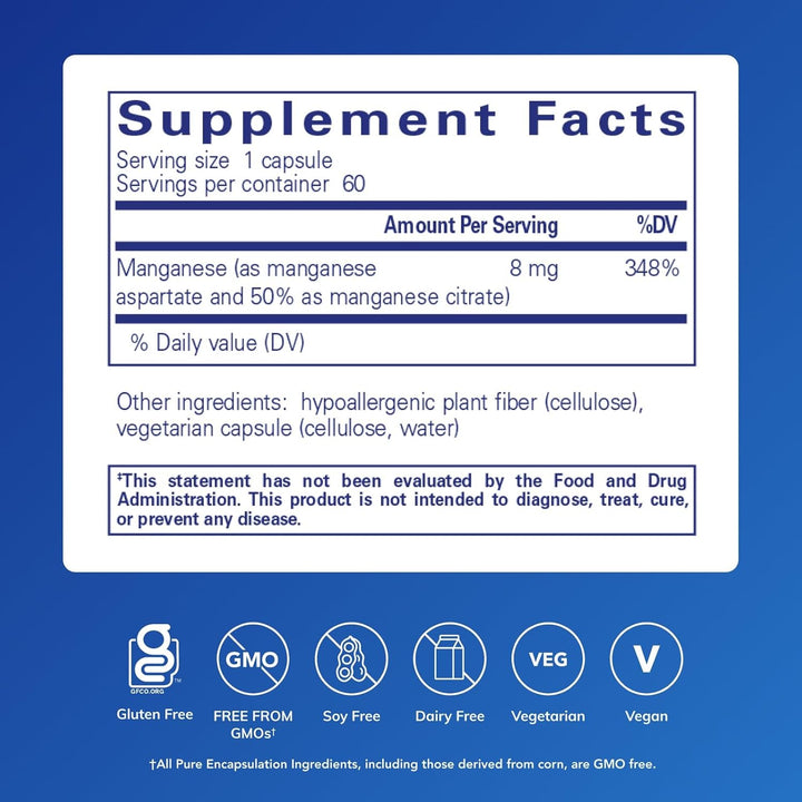 Pure Encapsulations Manganese Supports Bone and Connective Tissue Health 60 Caps