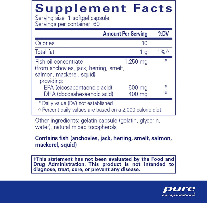 Pure Encapsulations ONE Omega Supports Heart and Brain Function 60 Softgels