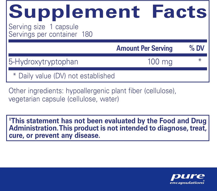 Pure Encapsulations 5HTP 100 mg Mood Sleep Support Vegan Formula 180 Capsules