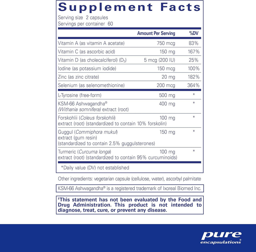 Pure Encapsulations Thyroid Support Complex with Iodine Ashwagandha 120 Caps