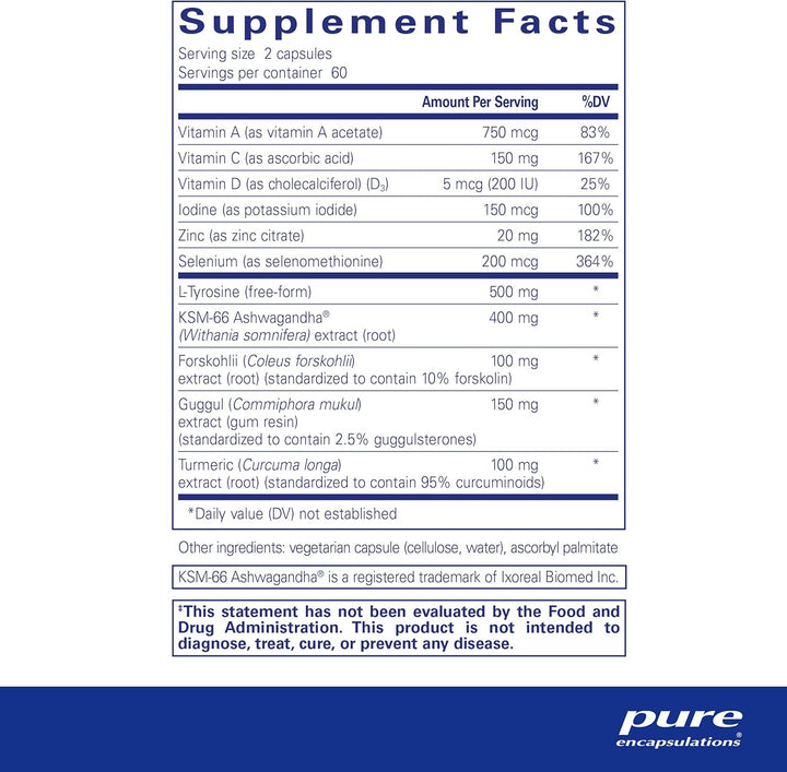 Pure Encapsulations Thyroid Support Complex with Iodine Ashwagandha 120 Caps