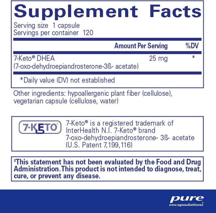 Pure Encapsulations 7 Keto DHEA 25Mg Supplement Supports Thermogenesis 120 Caps
