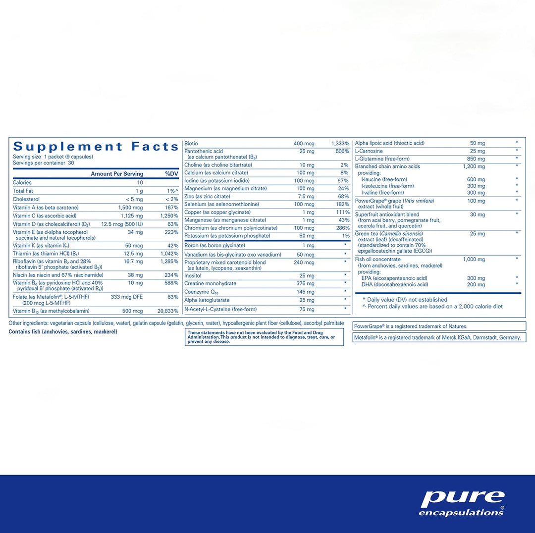 Pure Encapsulations Athletic Pure Pack Supports Energy Recovery 30 Packets