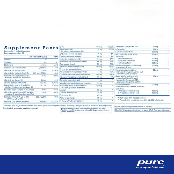 Pure Encapsulations Athletic Pure Pack Supports Energy Recovery 30 Packets