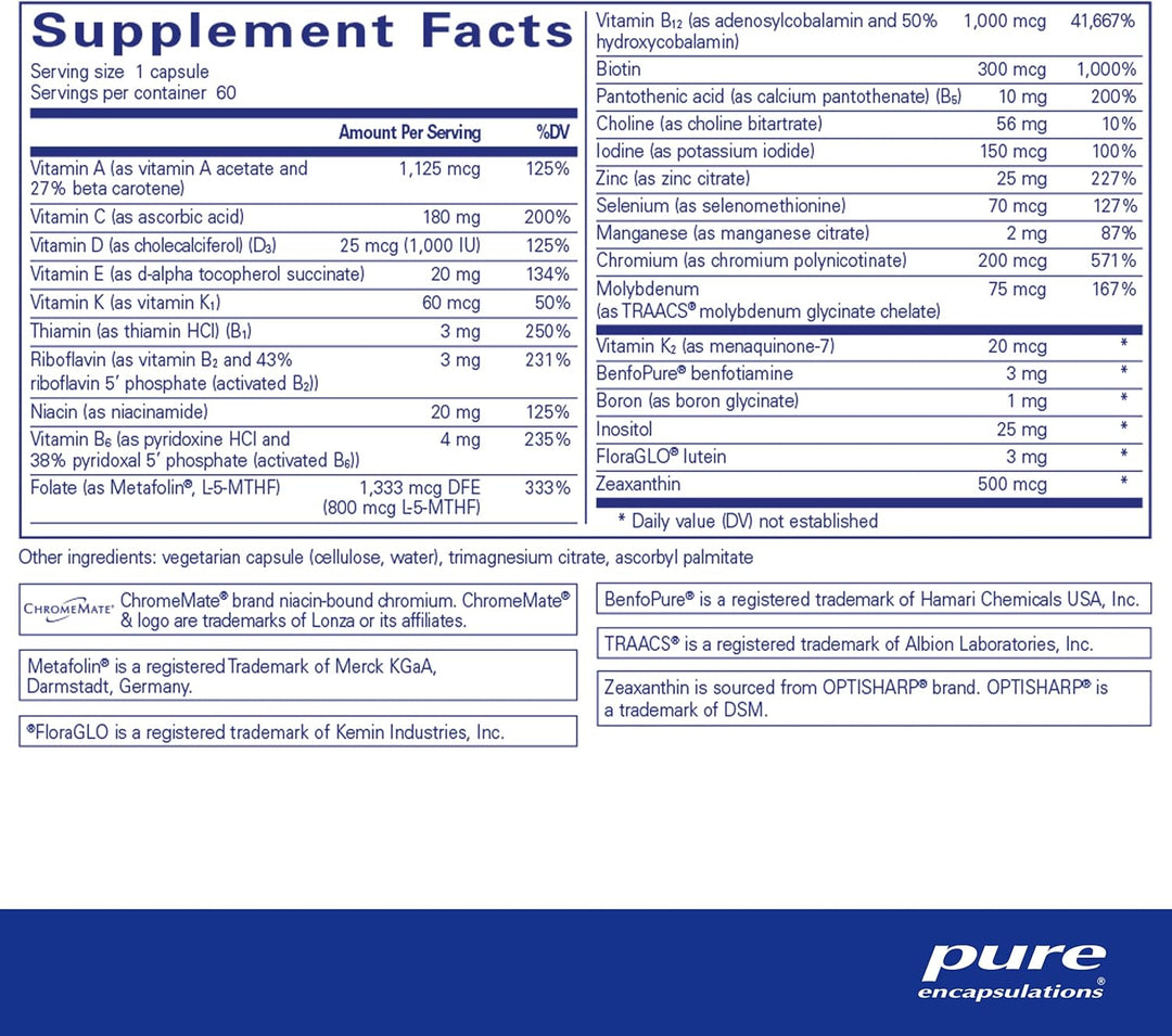 Pure Encapsulations PureGenomics Multivitamin Supports Nutrient Balance 60 Caps