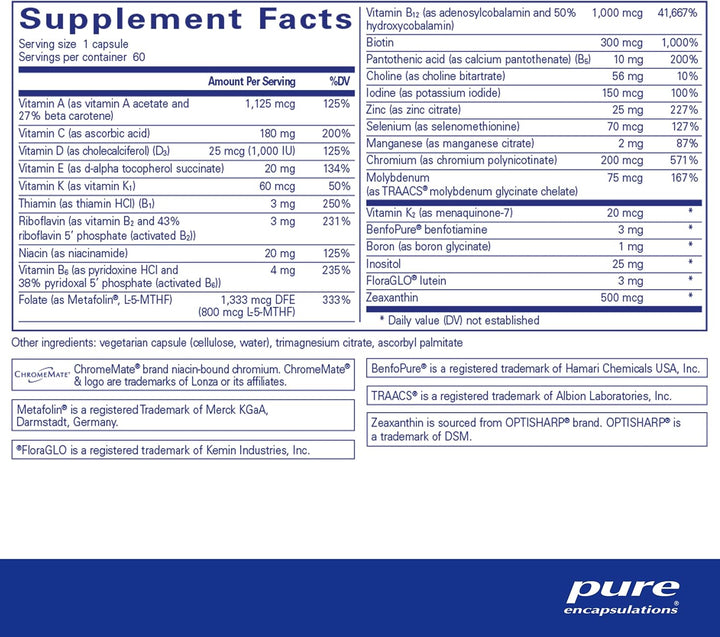 Pure Encapsulations PureGenomics Multivitamin Supports Nutrient Balance 60 Caps