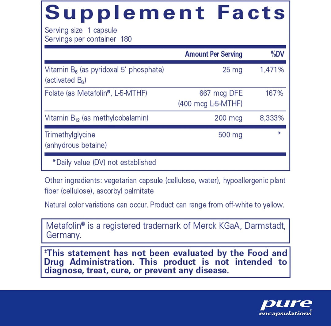 Pure Encapsulations Homocysteine Factors Heart Support Vegan 180 Capsules