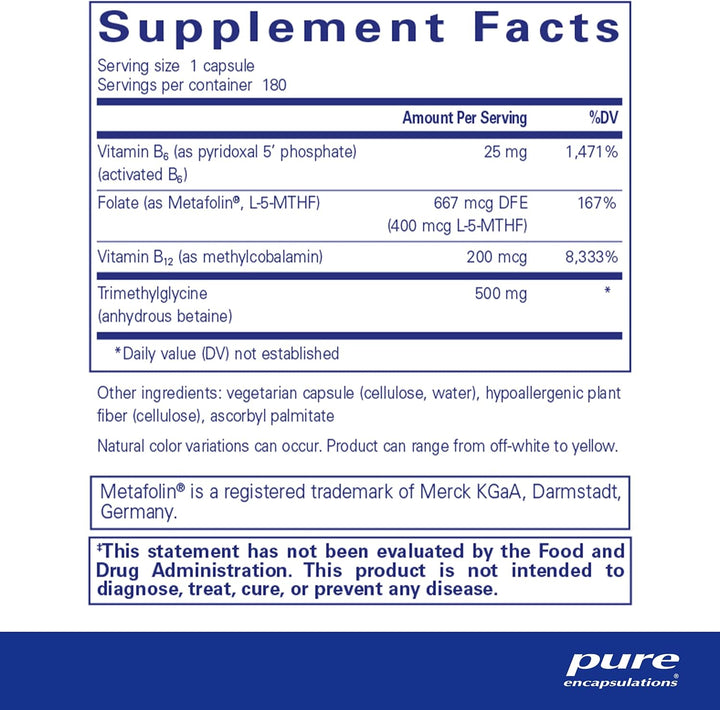 Pure Encapsulations Homocysteine Factors Heart Support Vegan 180 Capsules