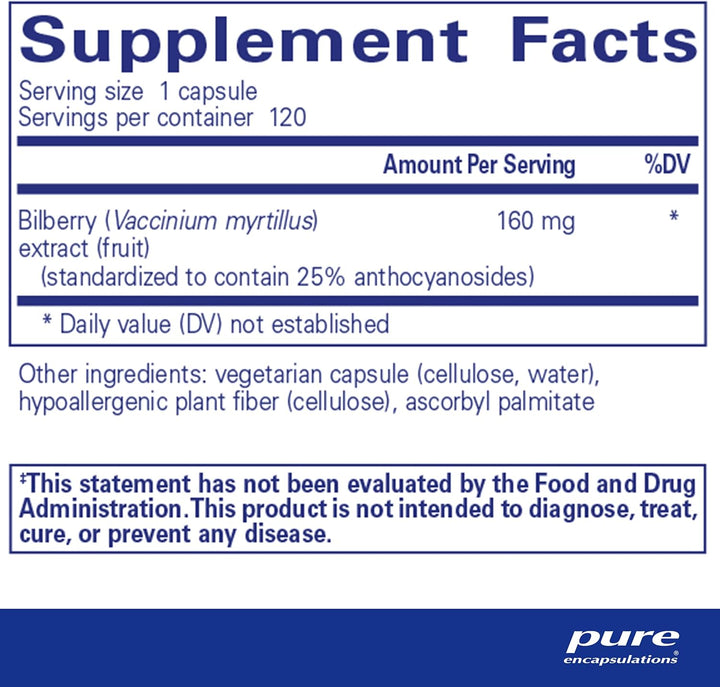 Pure Encapsulations Bilberry 160 mg Supports Eye and Vascular Function 120 Caps