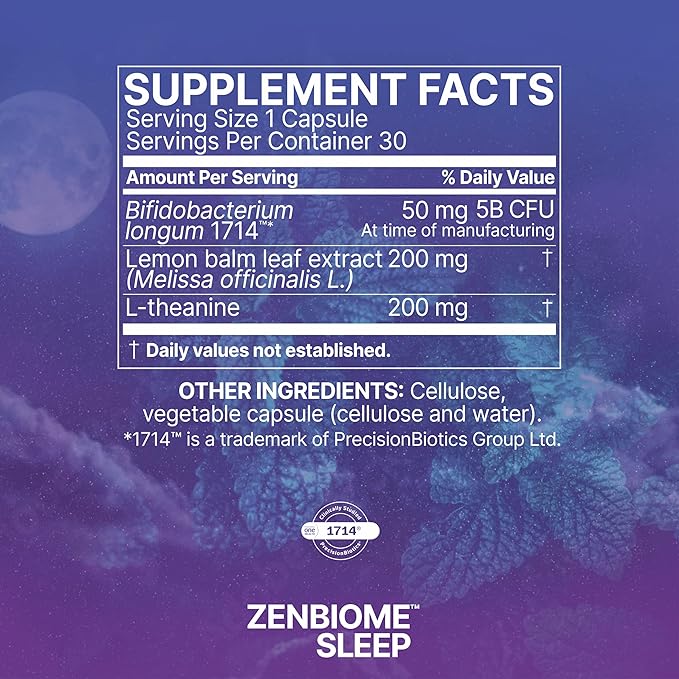 ZenBiome Sleep 30 cápsulas de Microbiome Labs favorece un sueño reparador y una relajación plena.