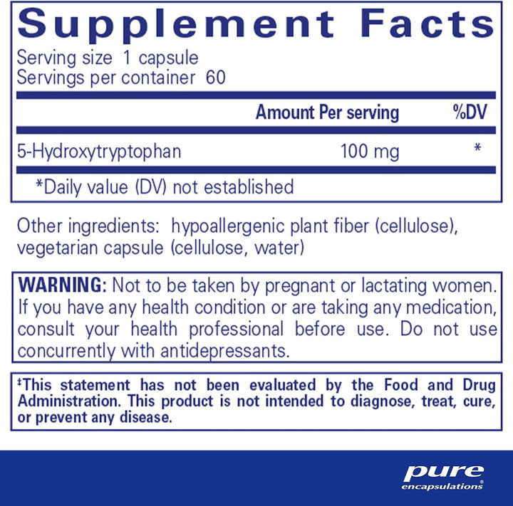 Pure Encapsulations 5HTP 100 mg Supports Mood Sleep Wellness 60 Capsules