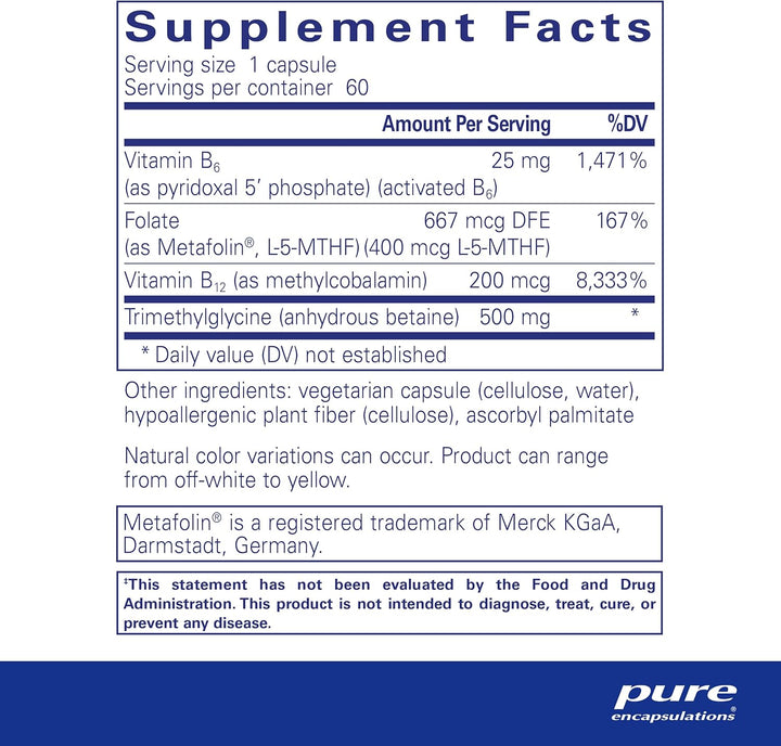 Pure Encapsulations Homocysteine Factors Heart Support Vegan 60 Capsules