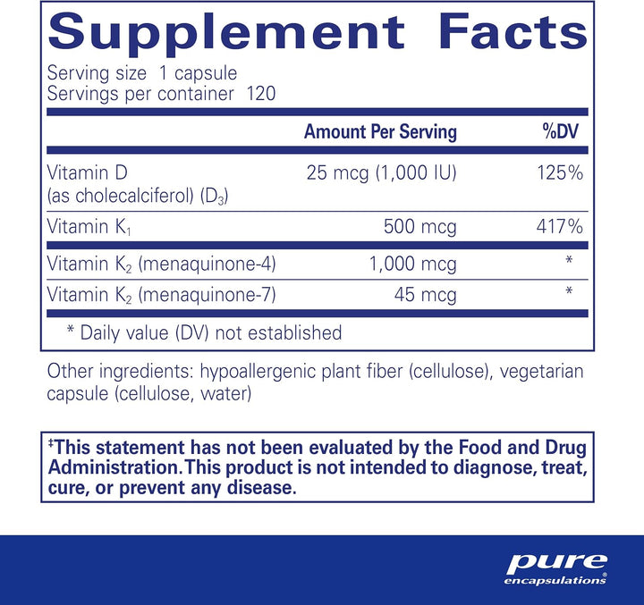 Pure Encapsulations Synergy K Supports Bone and Vascular Health 120 Capsules