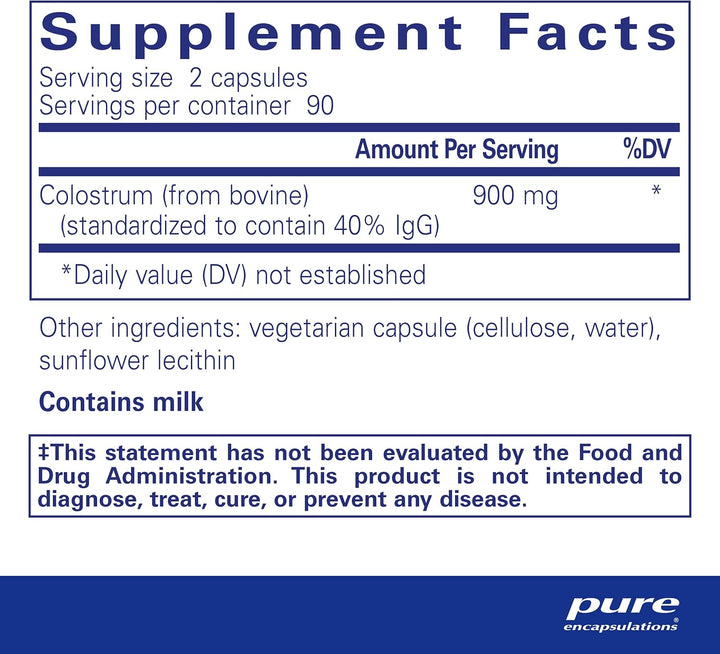 Pure Encapsulations Colostrum 40% IgG Supports Immune and Gut Health 180 Caps