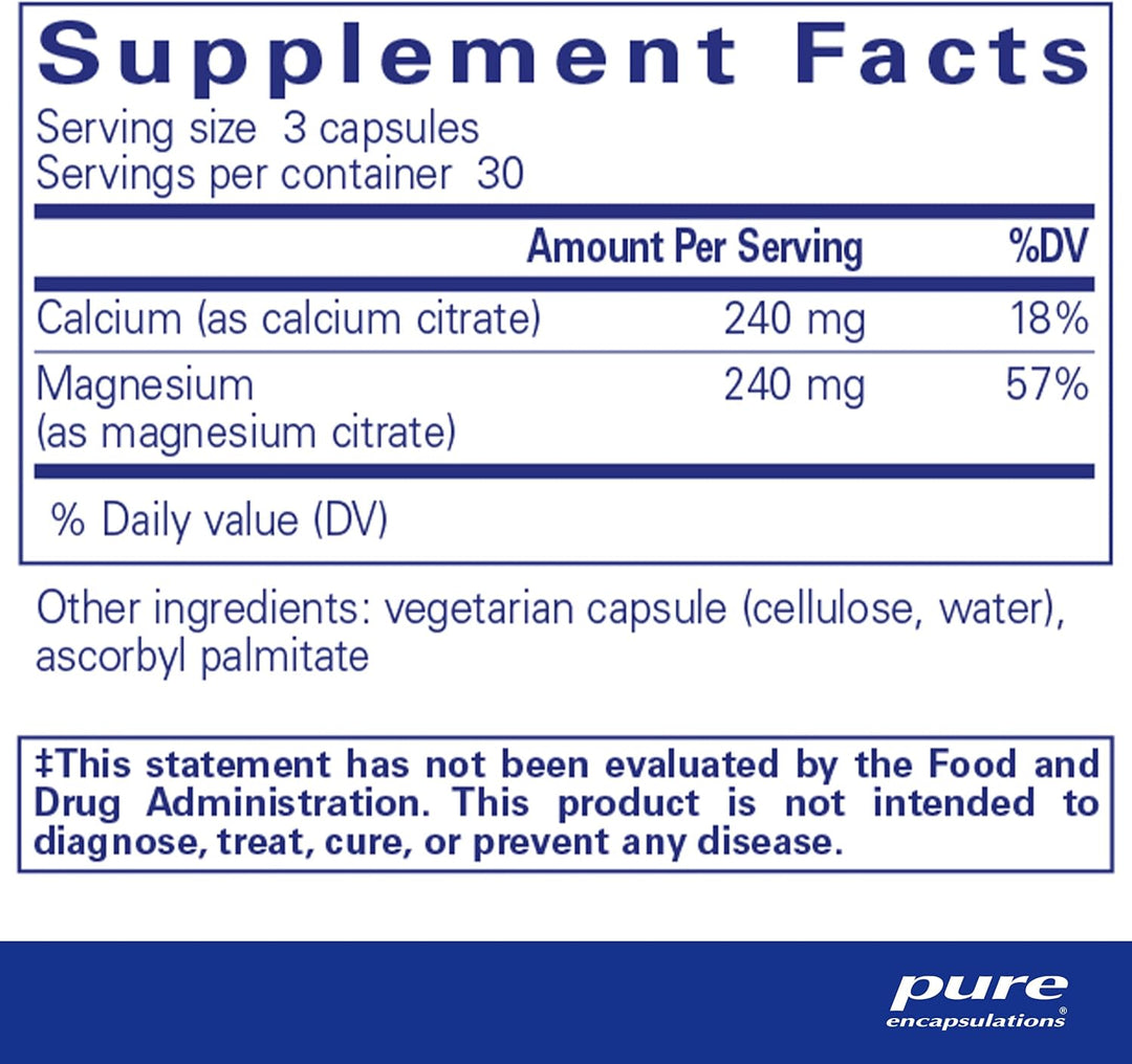 Pure Encapsulations Calcium Magnesium Citrate Bone Support Vegan 90 Capsules