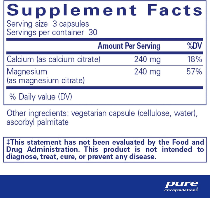 Pure Encapsulations Calcium Magnesium Citrate Bone Support Vegan 90 Capsules