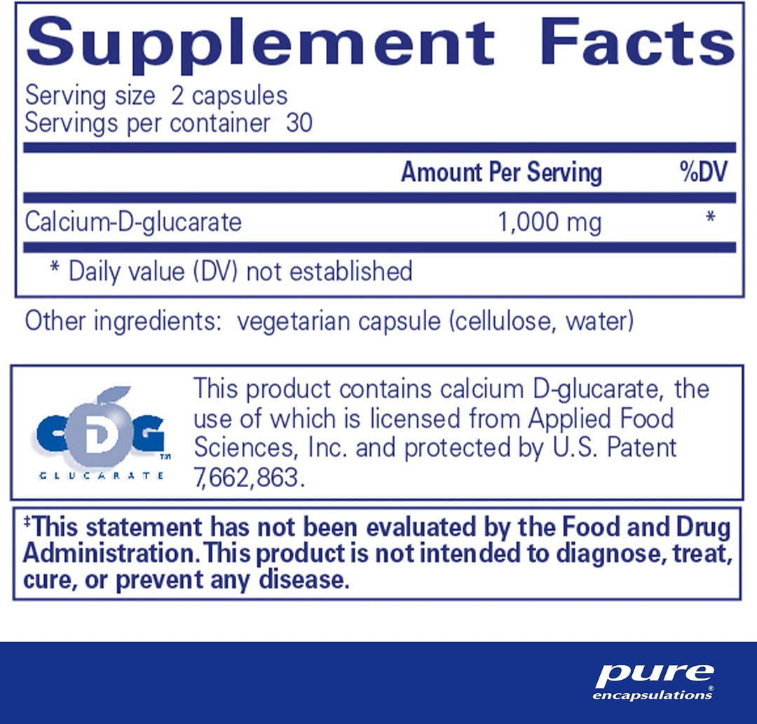 Pure Encapsulations Calcium D Glucarate Supports Cellular Detox Balance 60 Caps