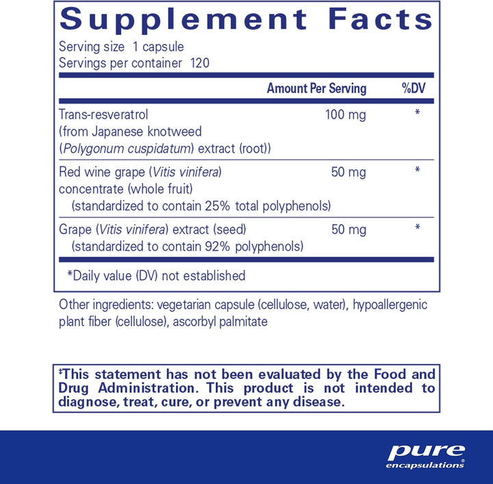 Pure Encapsulations Resveratrol EXTRA Supports Cellular Health 120 Capsules