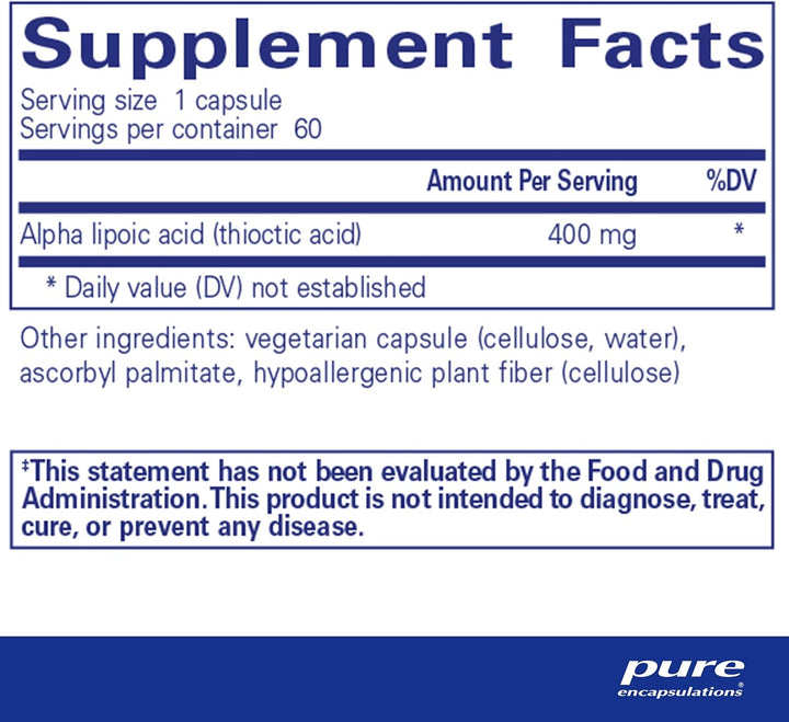 Pure Encapsulations Alpha Lipoic Acid 400 mg Supports Cell Function 60 Capsules