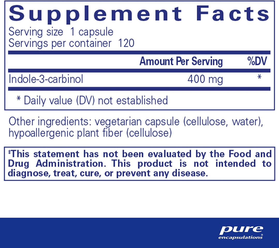 Pure Encapsulations Indole-3-Carbinol 400mg Supports Cell Function Vegan 120 Caps