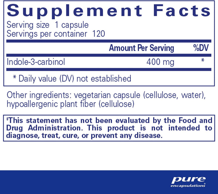 Pure Encapsulations Indole-3-Carbinol 400mg Supports Cell Function Vegan 120 Caps