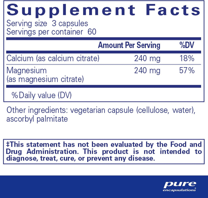 Pure Encapsulations Calcium Magnesium Citrate Bone Support Vegan 180 Capsules