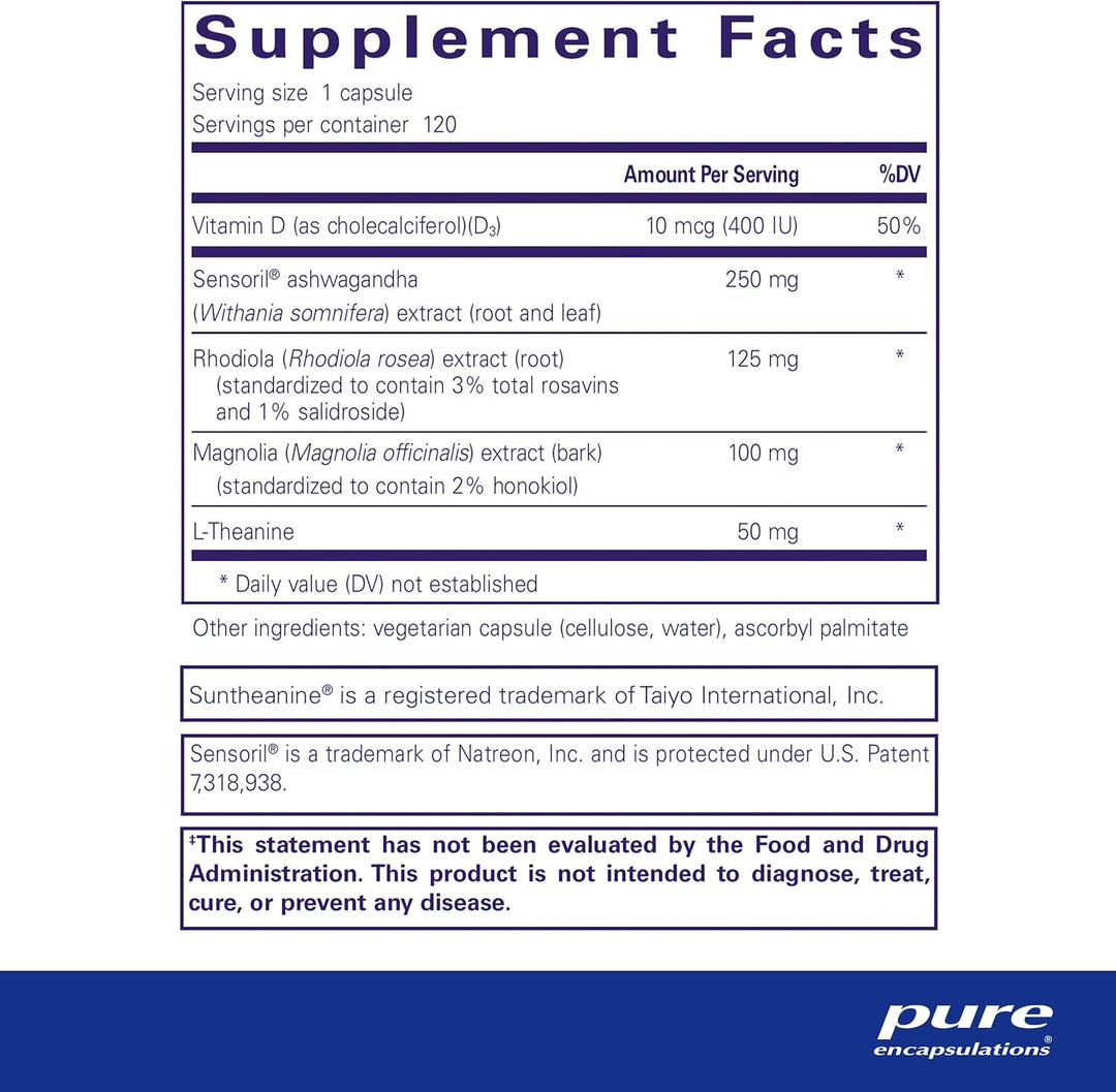 Pure Encapsulations Cortisol Calm Stress Support Supplement Sleep Aid 120 Caps