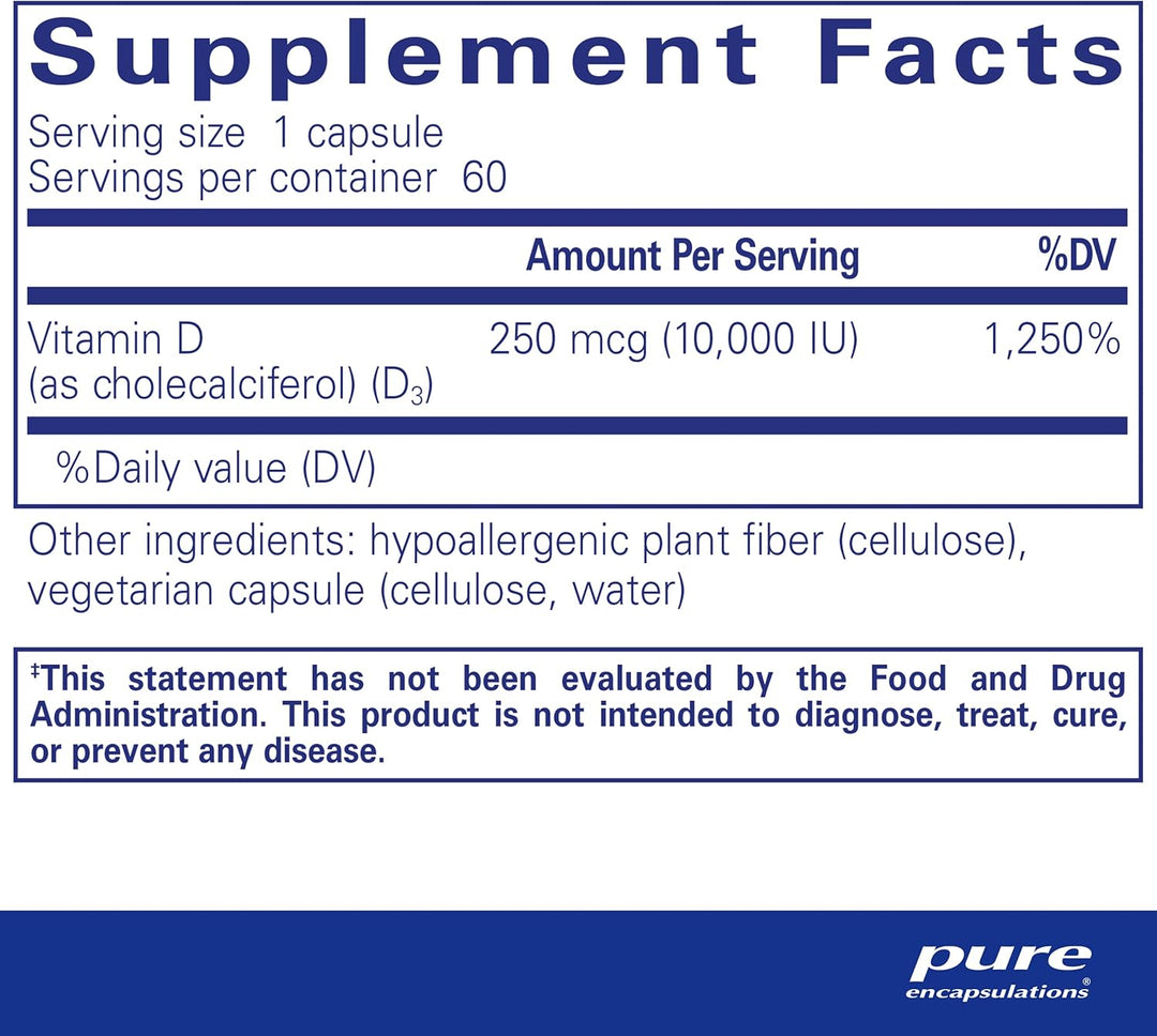 Pure Encapsulations Vitamin D3 10,000 IU Supports Bone Immune Health 60 Capsules